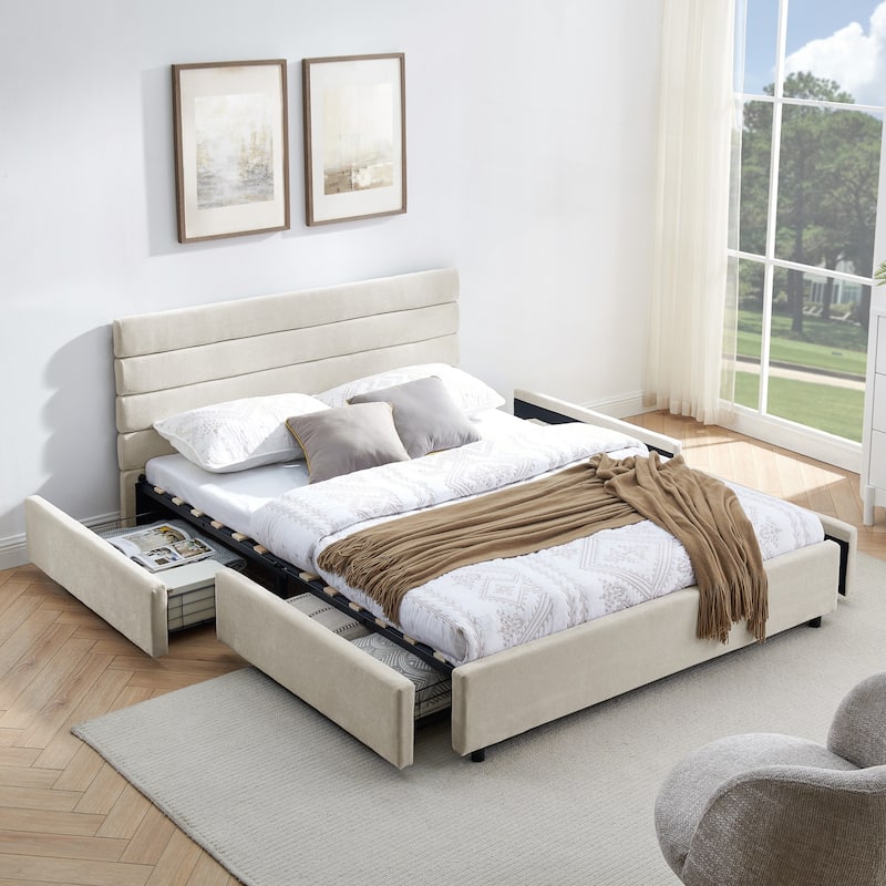 Comfortable Queen-Size Upholstered Bed with Practical Drawers