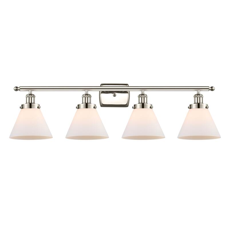 Innovations Lighting 916-4W-11-38 Cone Vanity Cone 4 Light 38" Wide - Polished Nickel / Matte White