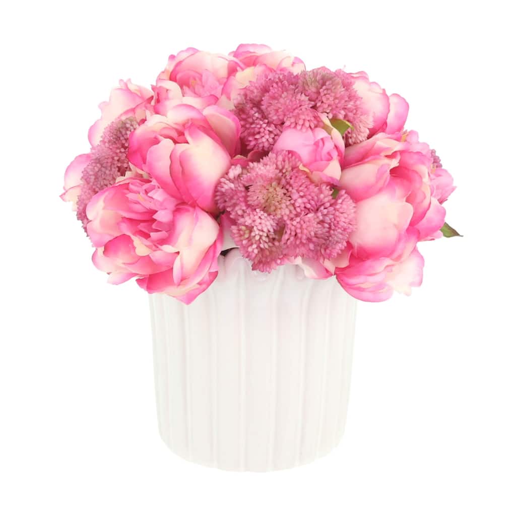 Peonies and Sedum in Ceramic Vase - 10