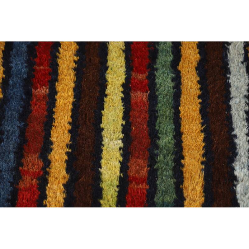 Hand Knotted Oriental 100% Wool Carpet Modern Geometric Multi-Colored Gabbeh Runner Rug - 11' 11'' X 3' 7''