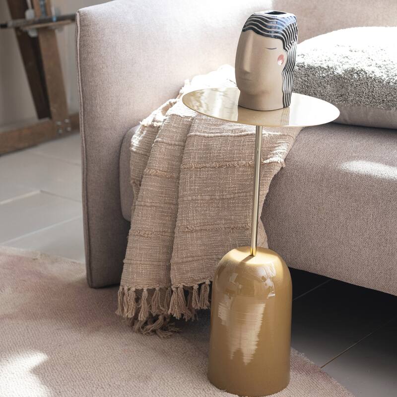 Stonewashed Woven Cotton Slub Throw with Pom Pom Trim and Fringe