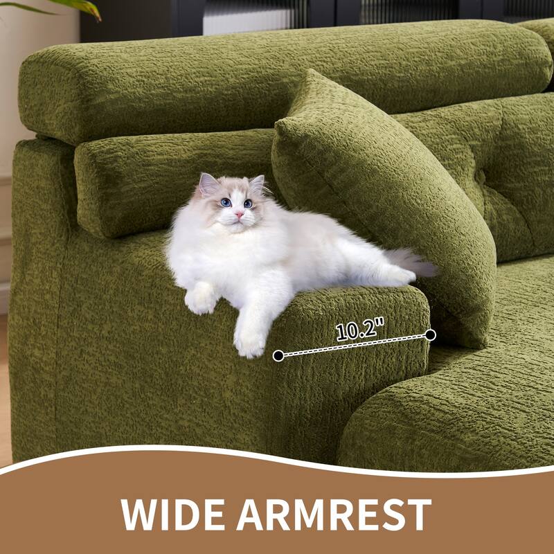 Full Compression Sponge L-Shape No-Assembly Chenille Convertible Chaise Sectional Sofa