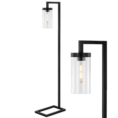 63 in. Modern Bronze Floor Lamp with Clear Seeded Glass Shade and 8W LED Bulb Included - 63"H