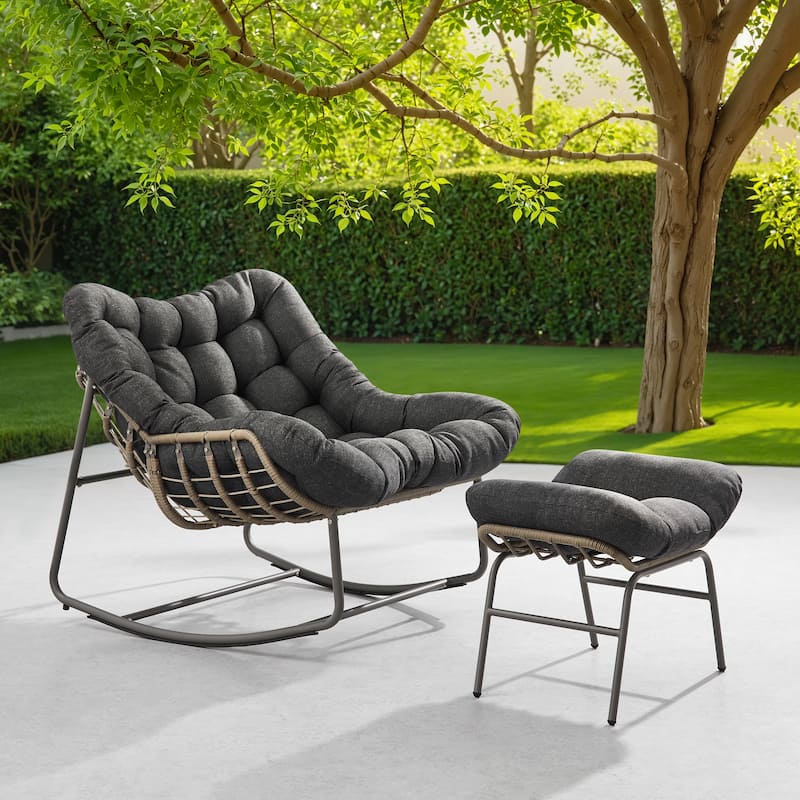 Corvus Hailar Outdoor Wicker Rocking Chair with Ottoman
