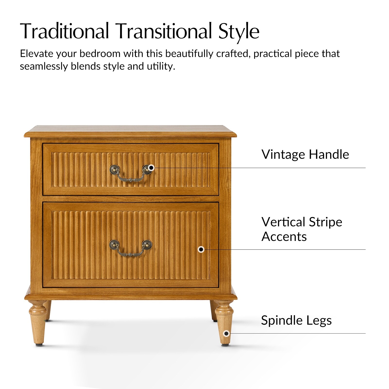Ove Transitional 2-Drawer Solid Wood Nightstand with Built-in Power Outlet and Minimal Assembly by HULALA HOME