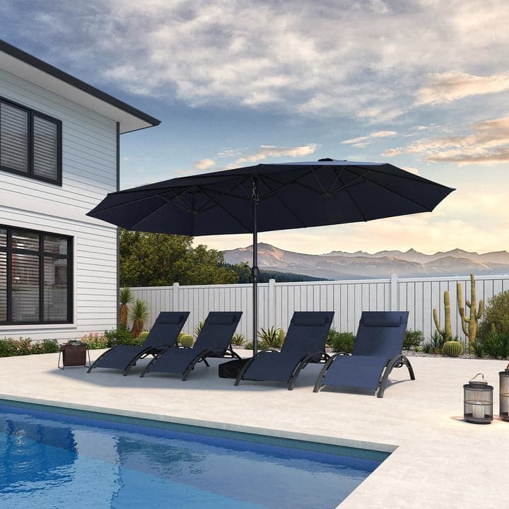 PURPLE LEAF 15ft Patio Market Umbrella with Lights OR Without lights and Base Double-Sided Rectangle Outdoor Table Sun Umbrellas