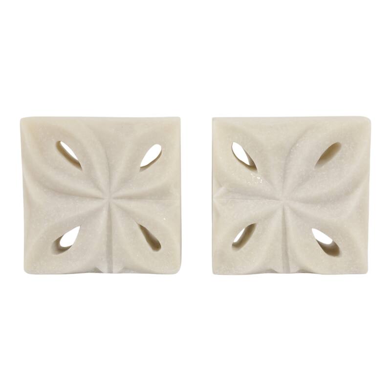 Resin Bookends Geometric Carved Design (Set of 2) - 12" White - 11.75" x 2.75" x 6"