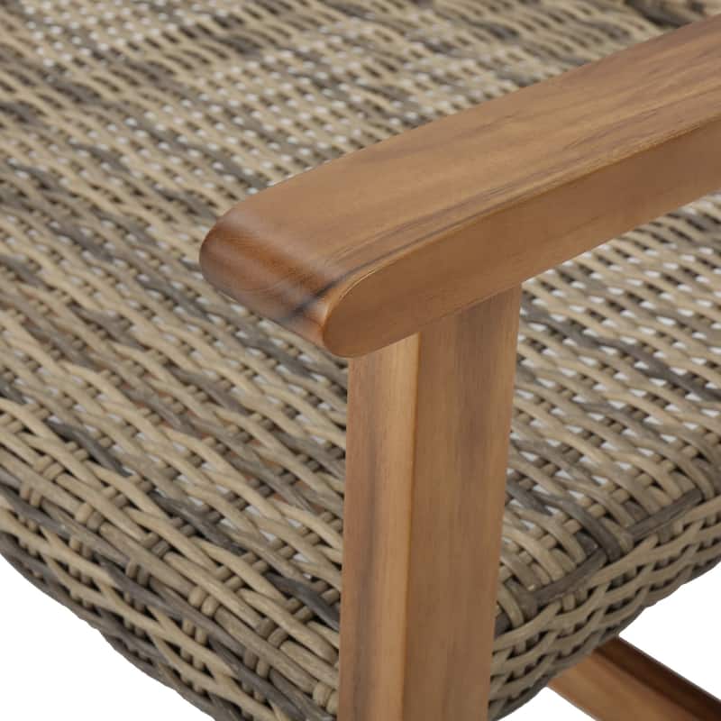 Outdoor Acacia Wood Loveseat Sofa Rattan Wicker 2 Seater Sofa Couch