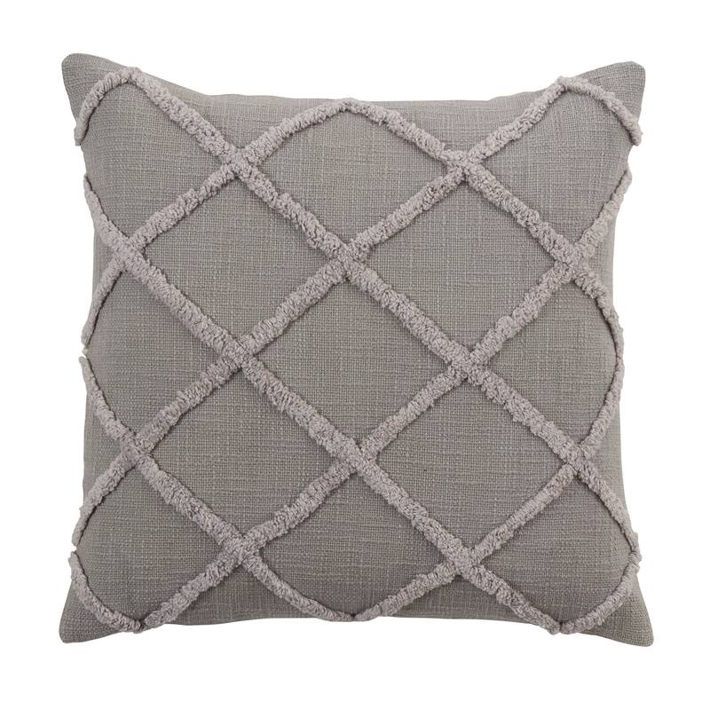 Tufted Pillow With Diamond Design - Polyester - Grey
