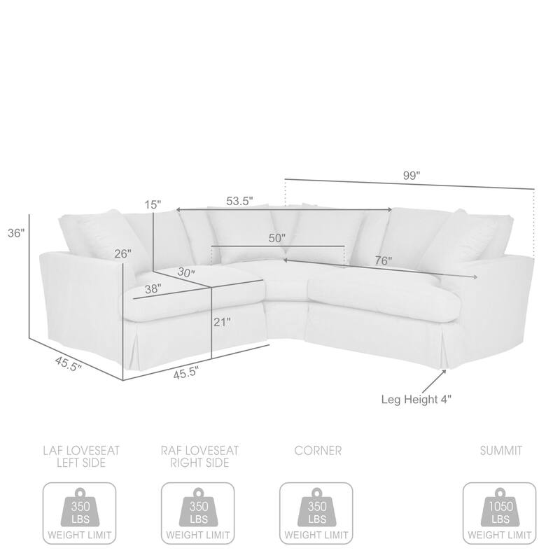 Ciara Modern Upholstered L-Shaped 3 Piece Modular Sectional Sofa Couch with Slipcover