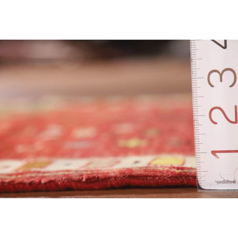 Geometric Red Abadeh Persian Vintage Area Rug Handmade Wool Carpet - 2'3"x 3'6"