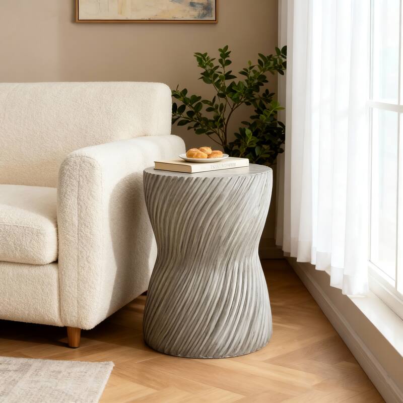 Christopher Knight Home - 13.75" Contemporary MGO Concrete Accent Side Table, Spiral Hourglass Design - Grey