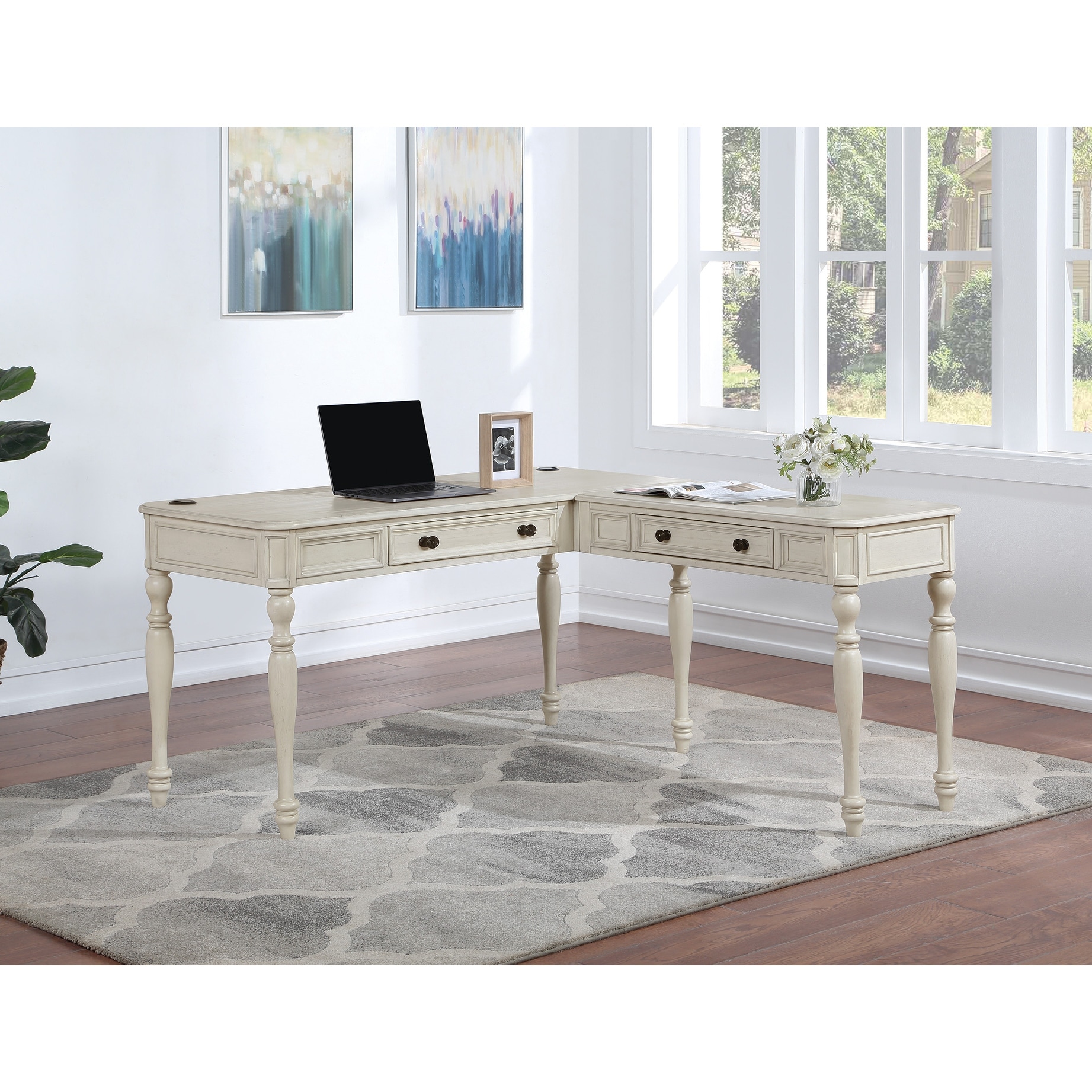 OSP Country Meadows L-Shaped Desk with Drawers and USB Charging