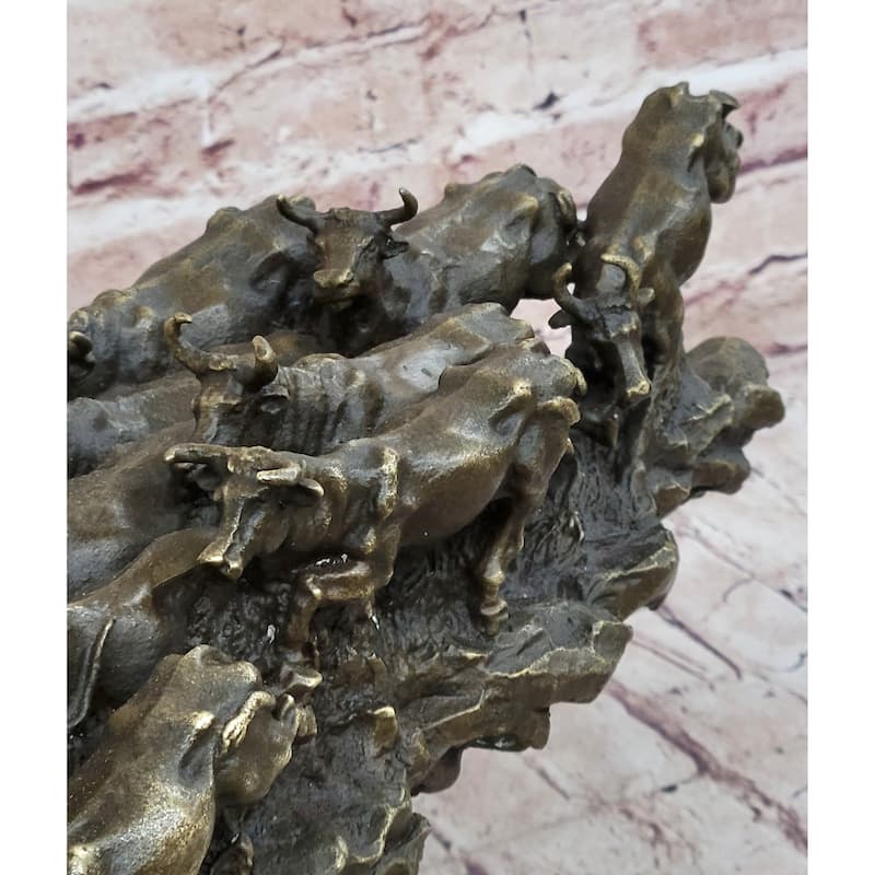 Cattle Drive Western Americana Bronze Cowboy Rancher Sculpture C.M. Russell Art