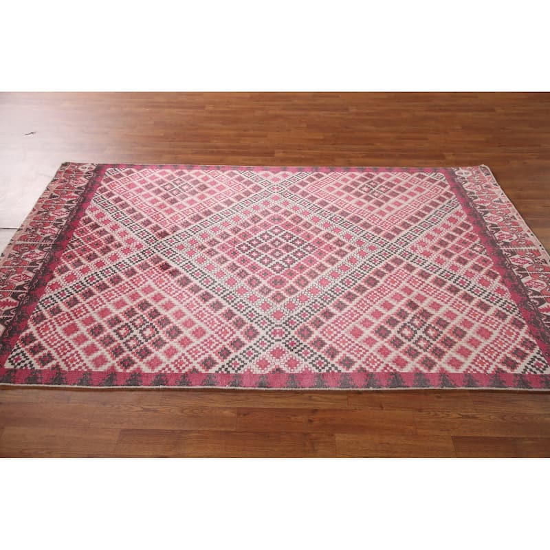 Geometric Modern Area Rug Hand-Knotted Wool Carpet - 4'10"x 7'9"