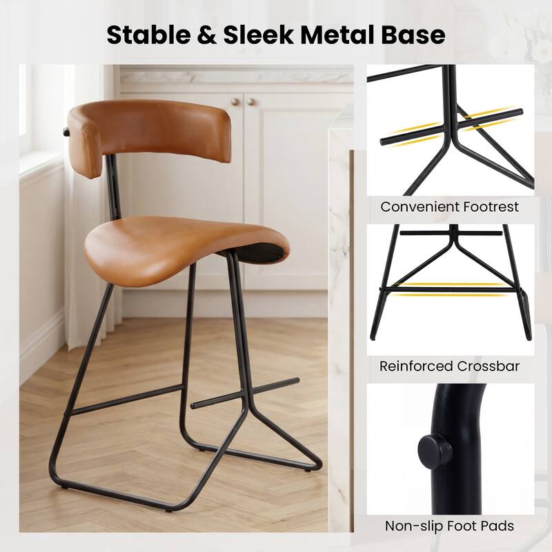 Gymax Modern Counter Height Stools Set of 2 w/Curved Padded Back &