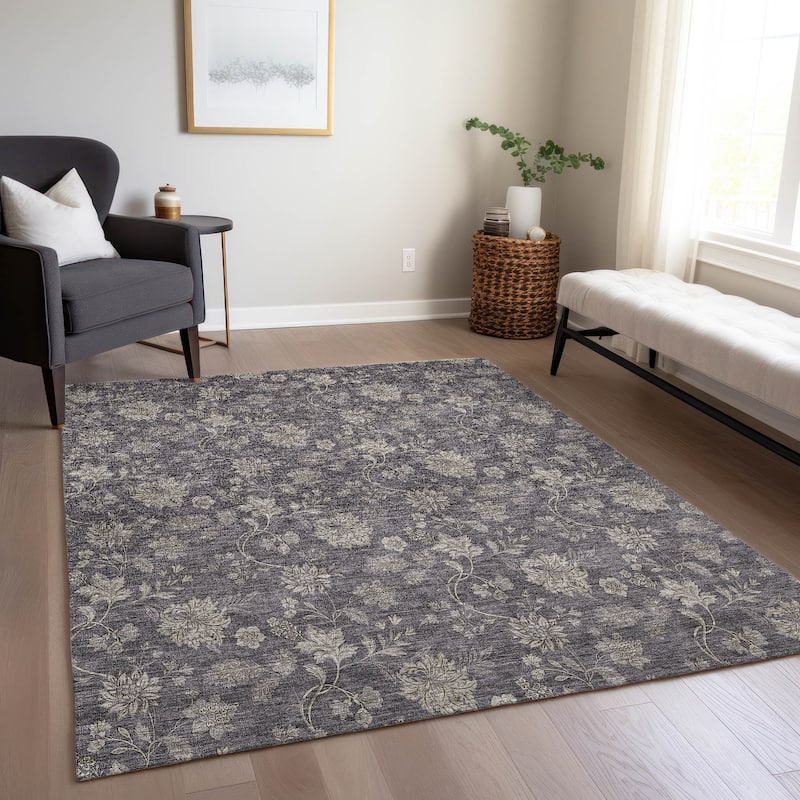 Machine Washable Indoor/ Outdoor Chantille Floral Farmhouse Rug