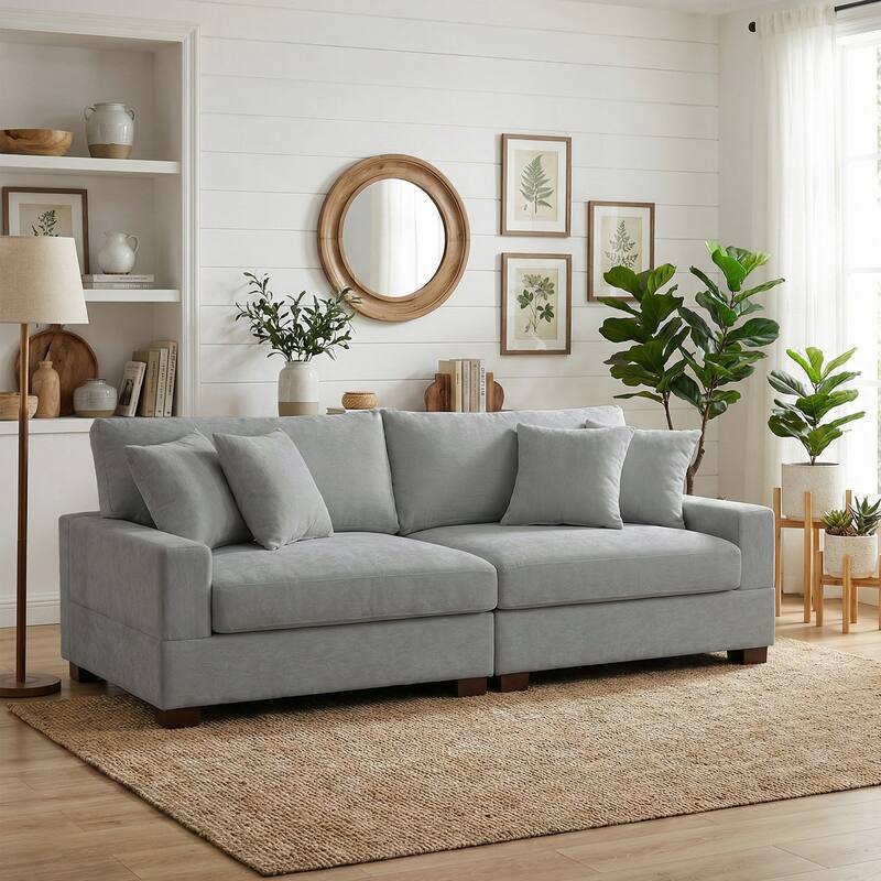 Oversized Chenille Modular Sectional Sofa With Deep Seat - Grey/2 Armchair