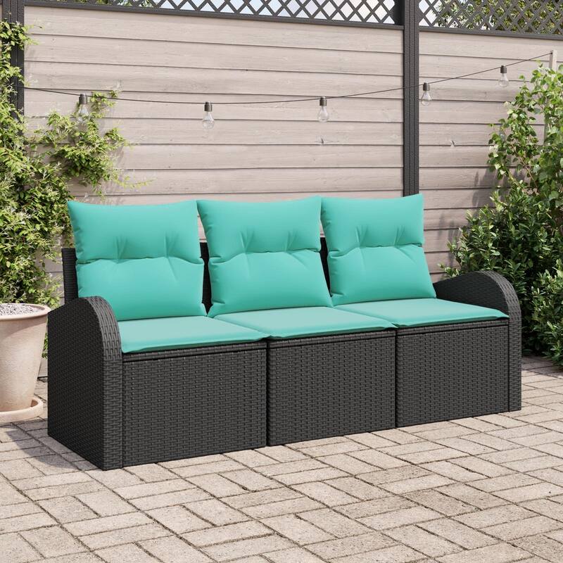 vidaXL 3 Garden Sofa Set with Cushions Black Poly Rattan - 70.5 x 24.4 x 27.2