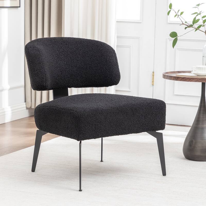 SEYNAR Modern Armless Faux Sherpa Accent Chair with Metal Legs - Black