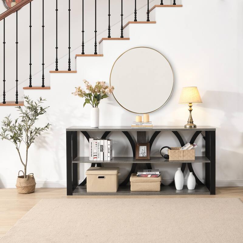 console table with open storage shelf