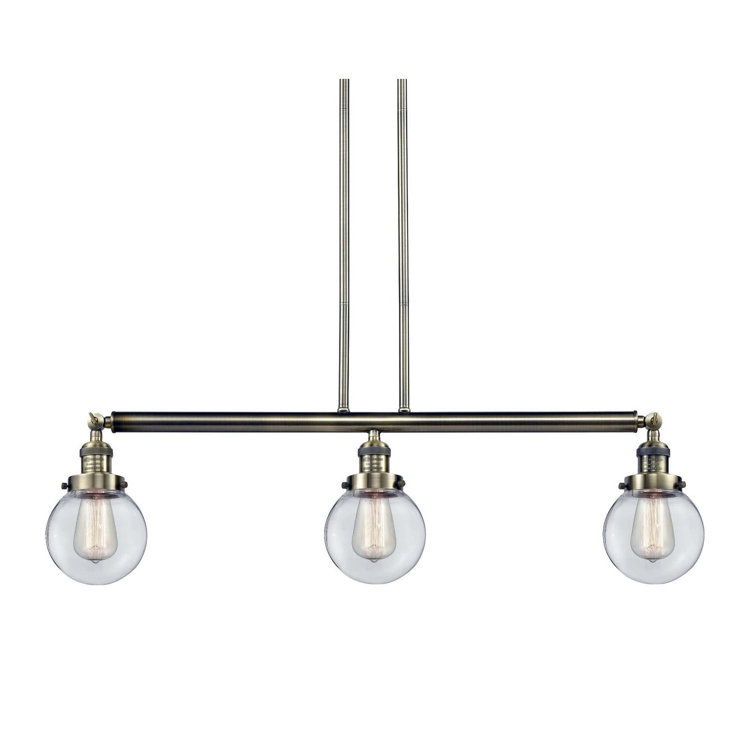 Innovations Lighting 213-S-6 Beacon  Beacon 3 Light 39" Wide Linear Chandelier (Brushed Brass / Clear) - Chandeliers For Bedrooms by Overstock.com