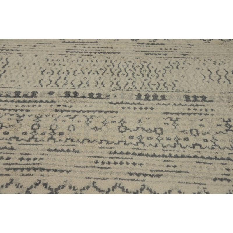 Hand-knotted Modern Wool Beige Geometric Area Rug Oriental Carpet - 7' 10'' X 5' 3''