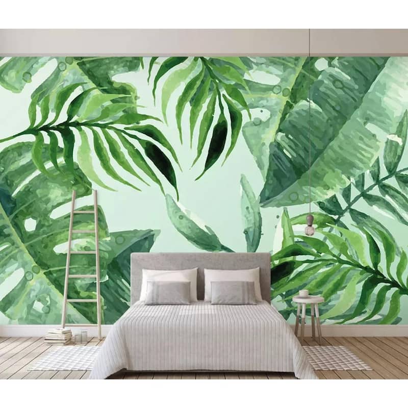 GK Wall Design Tropical Leaves Watercolor Drawing Natural Removable Wallpaper
