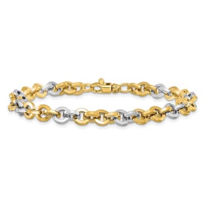 Curata 14k Two tone Gold Polished Link Bracelet 7.5 Inch