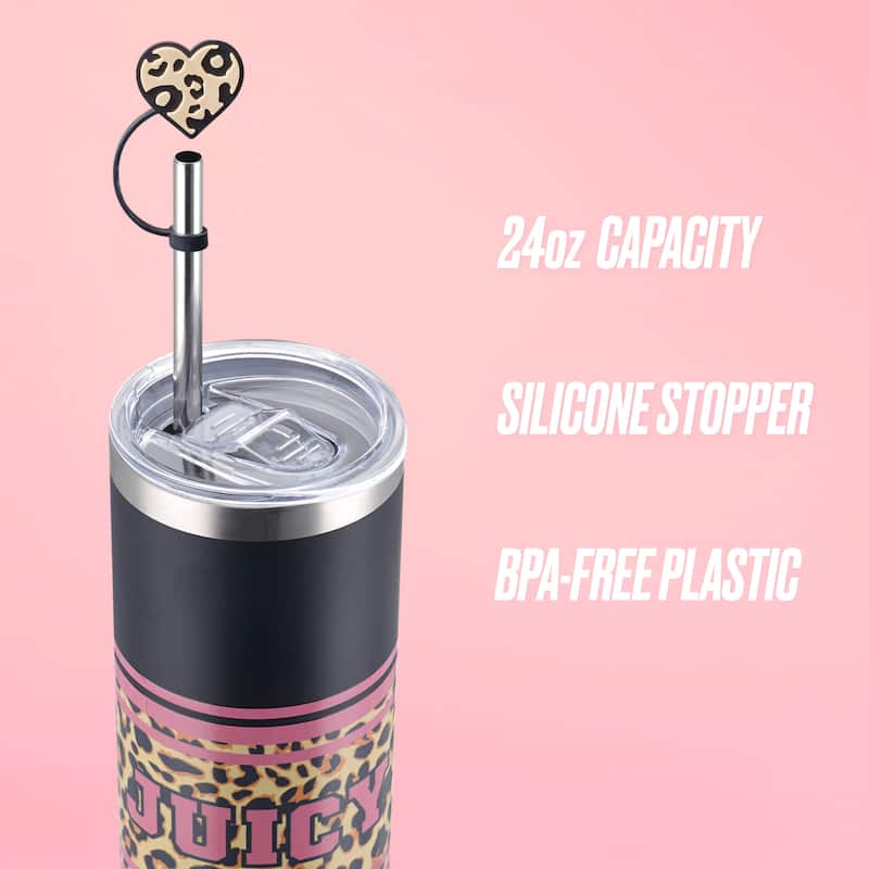 Juicy Couture Glam Slip Hydration Stainless Steel Tumbler with Straw Topper