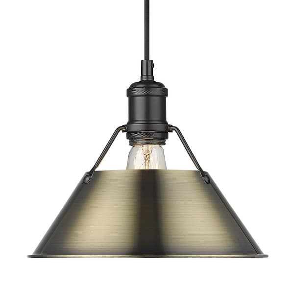 slide 2 of 2, Yep by Golden Lighting Orwell 1-light 10in Pendant in Matte Black and Aged Brass shade