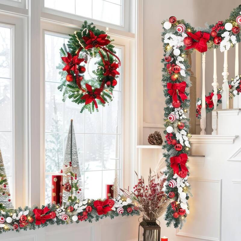 6 Ft Pre Lit Christmas Garland for Mantle Outdoor Window Fireplace - N/A