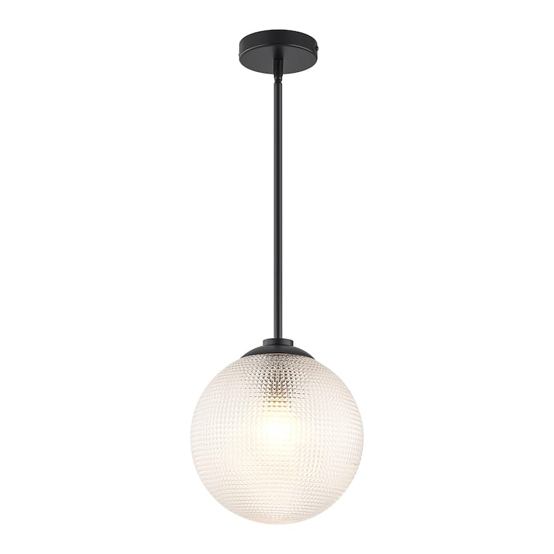 1-Light Modern Black/Gold Grid Textured Glass Pendant Kitchen Island Lights