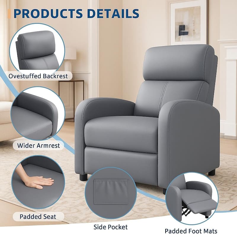 Recliner Chair for Adults, with Side Pocket, Tall Back