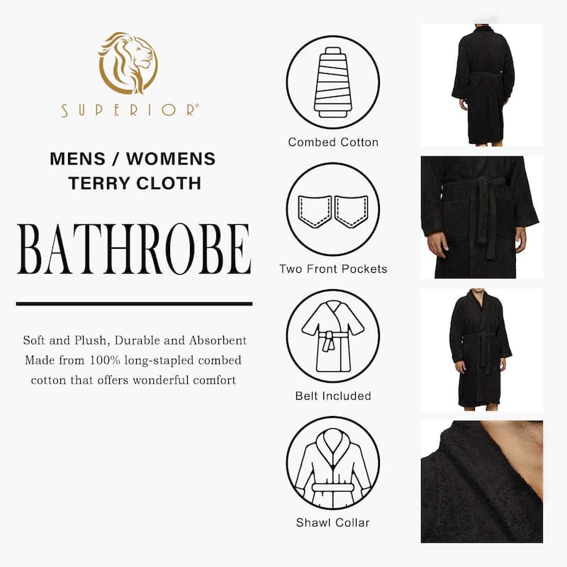 100% Cotton Soft Terry Adult Unisex Lightweight Bathrobe by Superior
