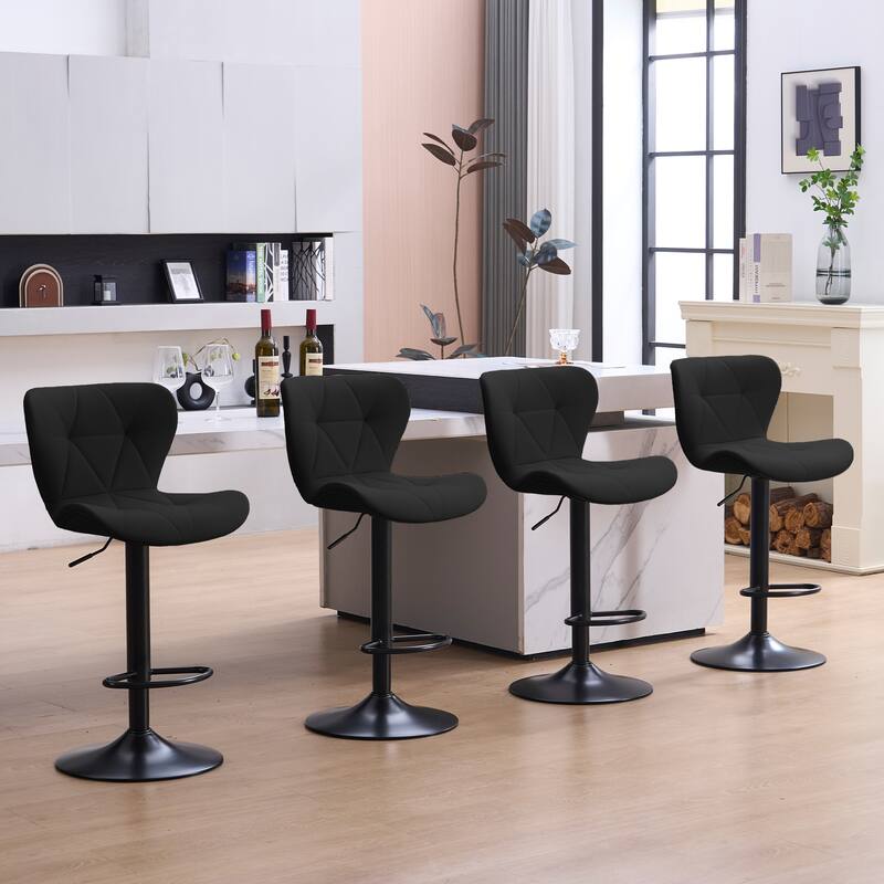 Set of 2 Modern Adjustable Height Bar Stools Padded PU Leather Swivel Stools