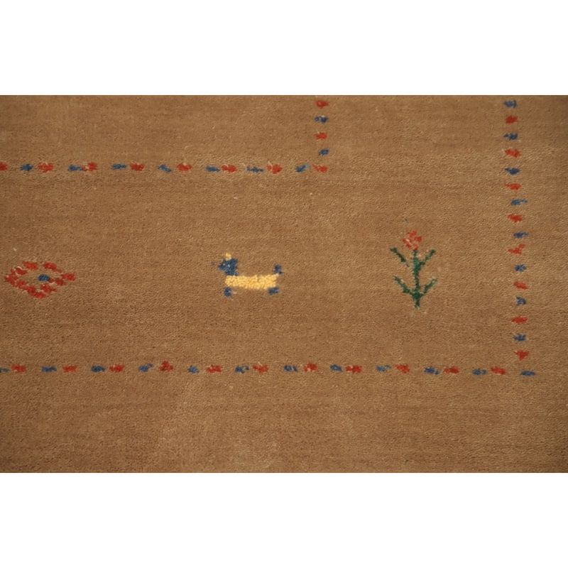 Hand Knotted Oriental 100% Wool Carpet Tribal Animal Pictorial Brown Gabbeh Area Rug - 8' 2'' X 5' 2''