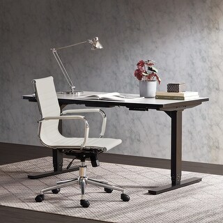 White Standard Belleze Mid-Back Upholstered Leather Tilt Swivel Armrest Chair 