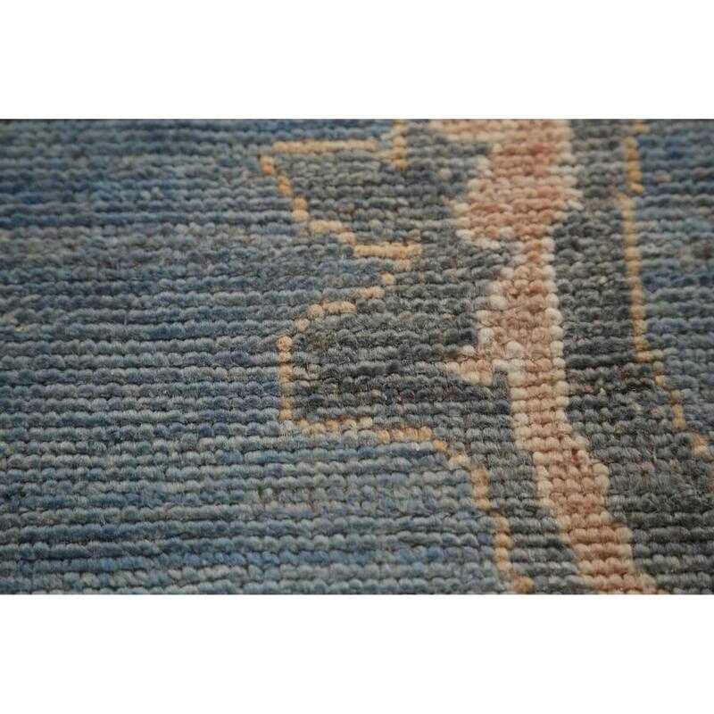 Hand Knotted Oriental 100% Wool Carpet Transitional All-Over Navy Blue & Blues Oushak Area Rug - 14' 0'' X 9' 11''