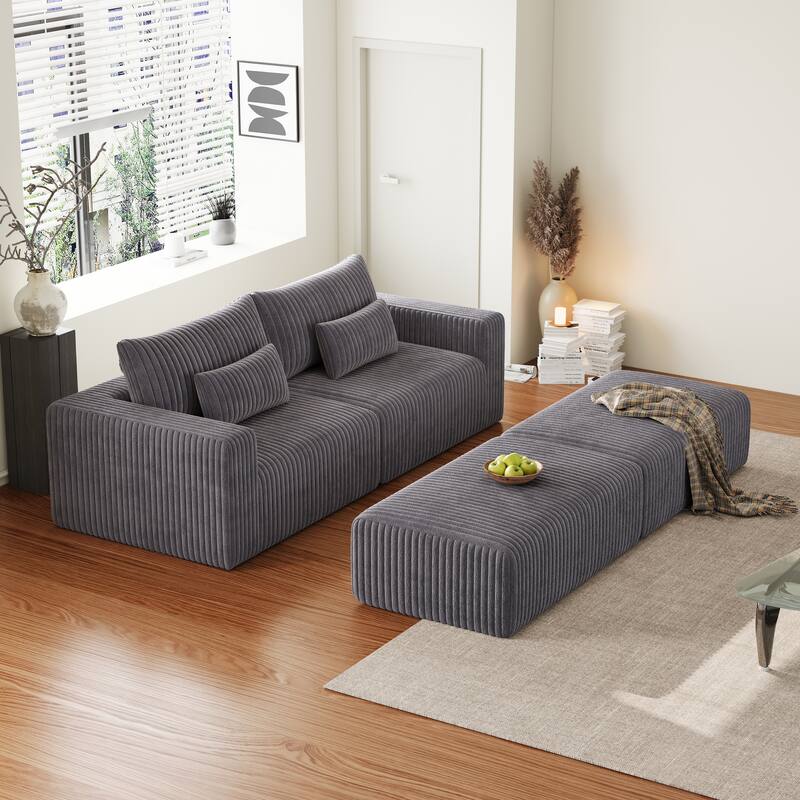102" Corduroy Cloud Sofa Oversized Modular Sleeper Sofa for Livingroom Plush Sectional Loveseat with 2 Removable Footstool