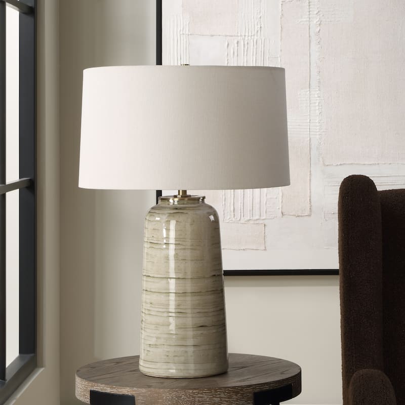 Uttermost Strata Tan Glaze Table Lamp - 26.25" H X 18" W X 18" D