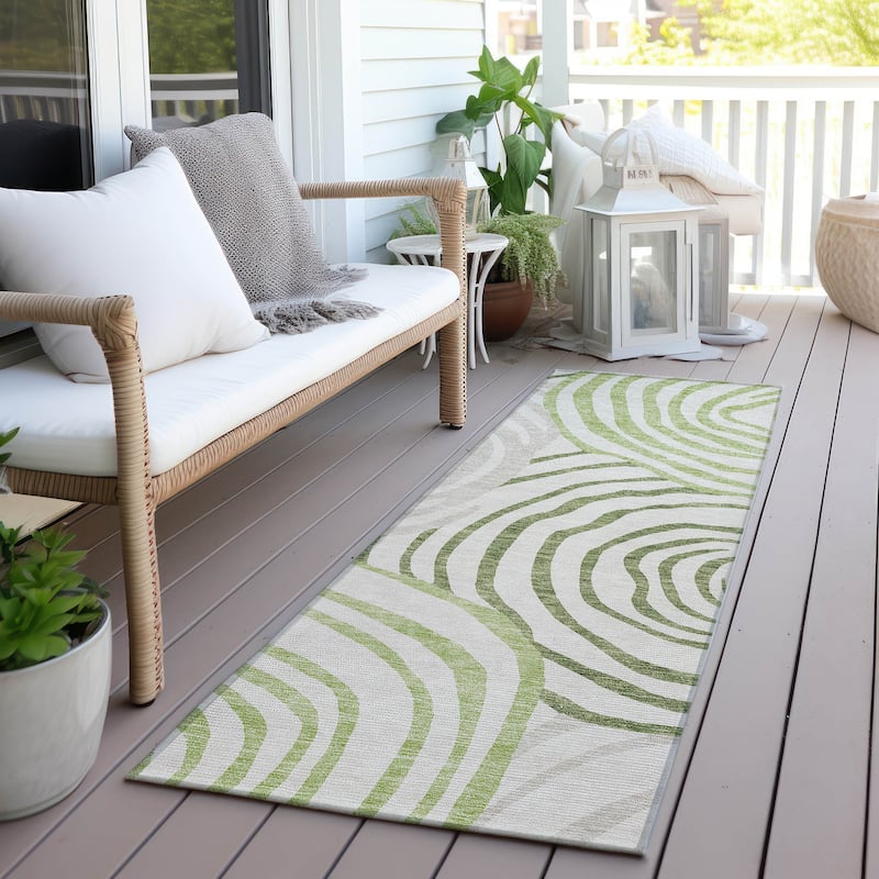 Machine Washable Indoor/ Outdoor Chantille Contemporary Dimensions Rug - Green - 2'3" x 7'6"