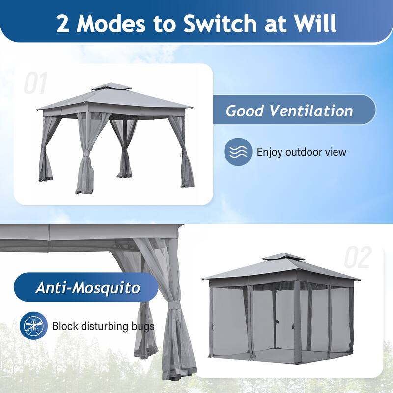 Patio Gazebo Tent with Double Roofs and Mosquito Netting for Backyard