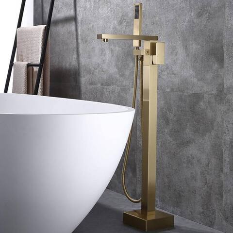 brushed gold floor mount tub filler free standing - 8' x 10'