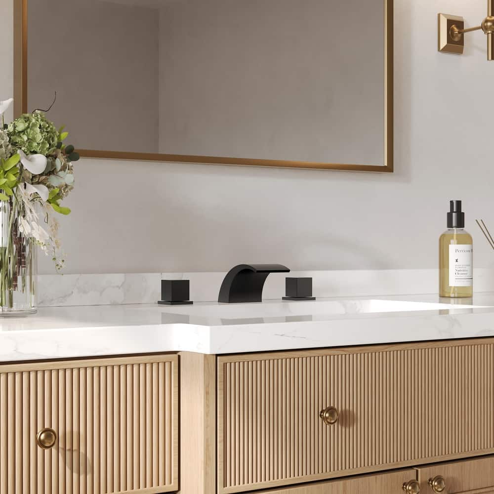 GRANDJOY Low Arc Waterfall Widespread Bathroom Sink Faucet