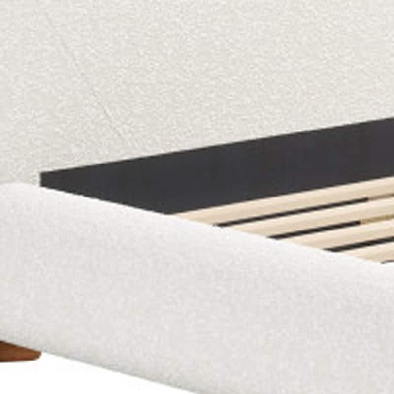 HomeRoots Ivory Solid Wood And Boucle Queen Bed Frame