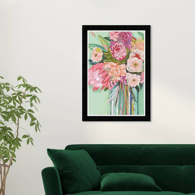 Wynwood Studio Prints Floral and Botanical Springtime Florals Pink and Modern & Contemporary Wall Art Canvas Print - Black