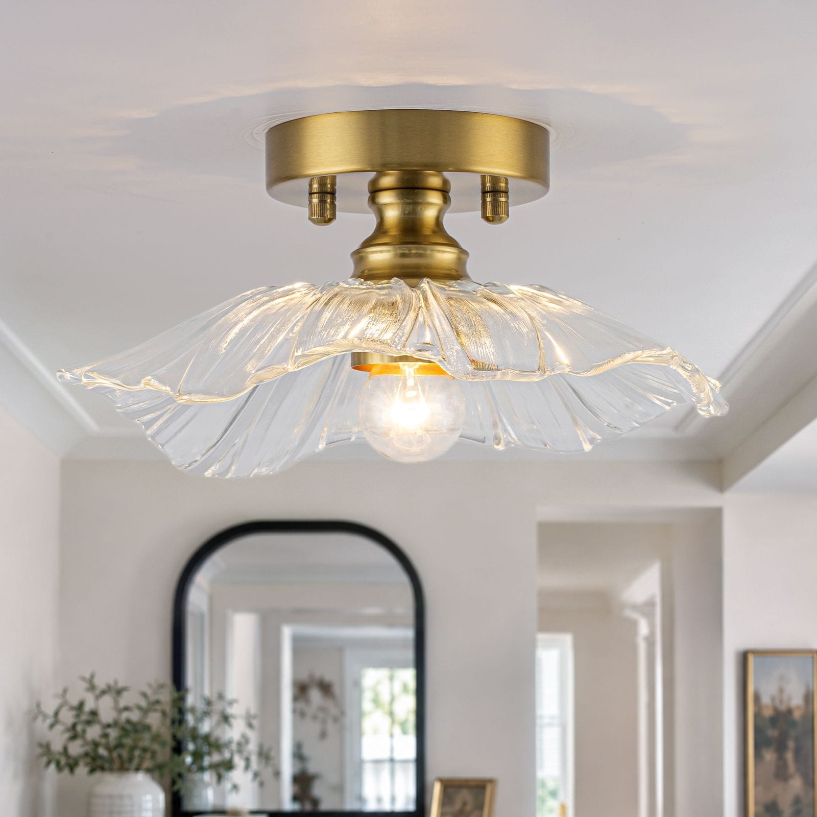 1-Light Modern Petal Glass Flush Mount Ceiling Light Fixture Entryway