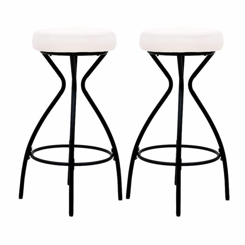 Modern Backless Bar Stools Set of 2, Round Upholstered Counter Stools