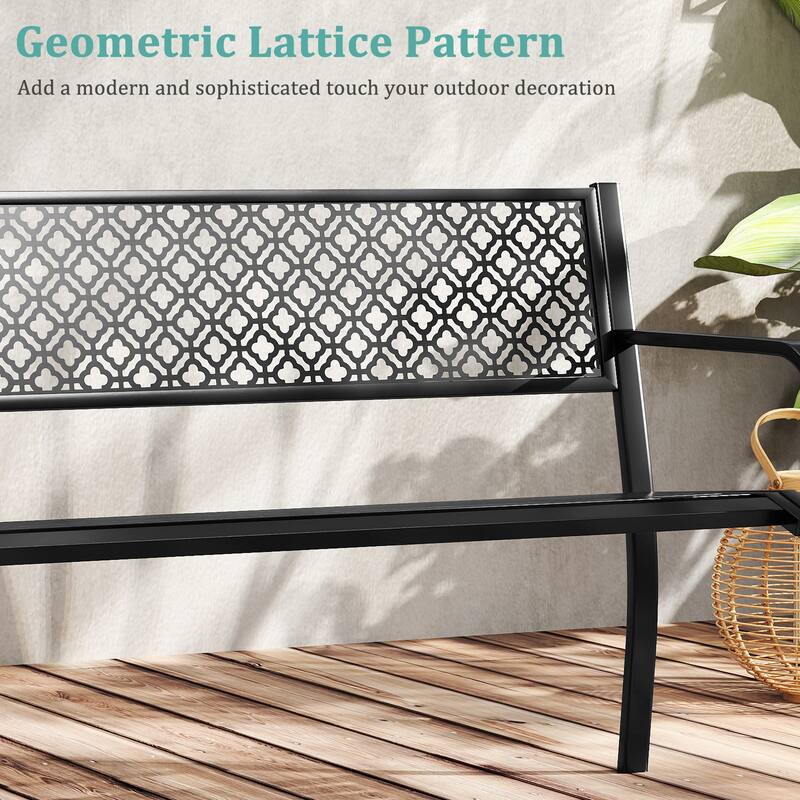 Metal Garden Bench with Lattice Backrest and 790 lbs. Weight Capacity - 50" L x 23" W x 32" H